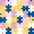 Vector seamless pattern of colorful jigsaw puzzle pieces. Royalty Free Stock Photo