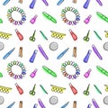 Vector seamless pattern of colorful manicure tools on a white background