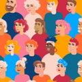 Vector seamless pattern with colorful multiracial women and men. Background on the theme of people, friendship, crowd Royalty Free Stock Photo