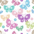 Vector seamless pattern with colorful openwork butterflies on a transparent background