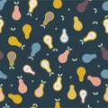 Vector seamless pattern with colorful pears. Cute summer fruits with ornament background. Illustration for wedding Royalty Free Stock Photo