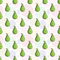 Vector seamless pattern with colorful pears; flat pear icons.