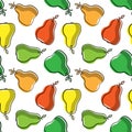 Vector seamless pattern with colorful pears; hand drawing pears.