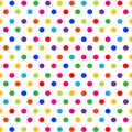 Vector seamless pattern with colorful polka dots on white background