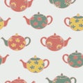 Vector seamless pattern of colorful teapots