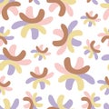 Vector seamless pattern colorful tender design of cartoon cute lined silhouettes flowers in pastel colors