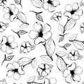Vector, seamless pattern of contour flowers