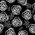 Vector seamless pattern with contour lines abstract flowers, black and white background Royalty Free Stock Photo