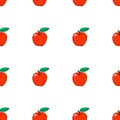 Vector seamless pattern with contour red apples. Bright fruit background and texture, isolated Royalty Free Stock Photo