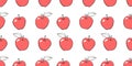 Vector seamless pattern with contour red apples. Bright fruit background and texture, isolated. For children, school design, Royalty Free Stock Photo