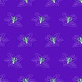 Vector seamless pattern. Contour white lilies on a purple background. Royalty Free Stock Photo