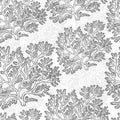 Vector seamless pattern corals. Polyps monochrome black white outline sketch illustration isolated on white background