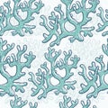 Vector seamless pattern corrals. Polyps monochrome turquoise outline sketch illustration isolated on white background