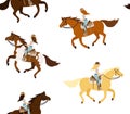 Vector seamless pattern of cowboy girl ride horse Royalty Free Stock Photo