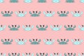 Vector seamless pattern with crabs illustration. Pink background, gray, blue