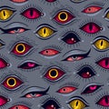 Vector seamless pattern with creepy demon eyes