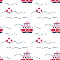 Vector seamless pattern of cruise liner on white background. Royalty Free Stock Photo