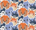 Vector seamless pattern with cute african animal faces Royalty Free Stock Photo