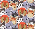 Vector seamless pattern with cute african animal faces Royalty Free Stock Photo