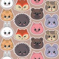 Vector seamless pattern with cute animal faces Royalty Free Stock Photo