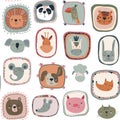 Vector seamless pattern with cute animal faces in frames. Simple scandinavian style. Royalty Free Stock Photo