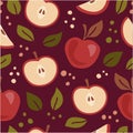 Vector seamless pattern of cute apples in warm autumn colors.