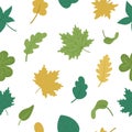 Vector seamless pattern with cute autumn leaves. Flat style repeat background with fall greenery. Funny falling maple, oak,