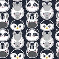 Vector seamless pattern with cute black and white animal faces Royalty Free Stock Photo