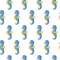 Vector seamless pattern with cute blue sea horse on white background Royalty Free Stock Photo