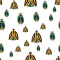 Vector seamless pattern with cute bugs.color hand-drawn illustration in the cartoon style on white background.suitable Royalty Free Stock Photo