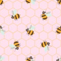 Vector seamless pattern with Cute cartoon Bee and honeycomb Royalty Free Stock Photo