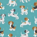 Vector seamless pattern with cute cartoon dog puppies