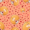 Vector seamless pattern with cute cartoon fat hamsters. Funny animals. Thick amusing beasts. Texture on pink background. Template