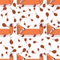 Vector seamless pattern with cute cartoon foxes in a raw and meat