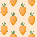 Vector Seamless Pattern with Cute Cartoon Funny Carrots. Children Healthy Nutrition Concept. Baby Vegetable Characters