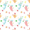 Vector seamless pattern with cats autumn leaves