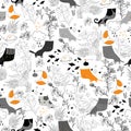 Seamless Pattern with Cute Cats in Flowers on White Background Royalty Free Stock Photo