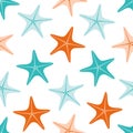 vector seamless pattern with cute colored starfish