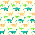 Vector seamless pattern with cute diplodocus dinosaurs