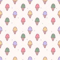 Vector seamless pattern with cute doodle isolated illustrations. Bright multi-colored ice cream cones. Decoration for Royalty Free Stock Photo