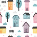 vector seamless pattern of cute european houses