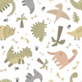 vector seamless pattern with cute funny dinos Royalty Free Stock Photo