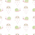 Vector seamless pattern with cute funny rainbow snails in abstract scandinavian style. Colorful endless spring Royalty Free Stock Photo