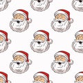 Vector Seamless Pattern with Cute Funny Smiling Santa Claus Head. Design Template for Holiday Merry Christmas, Happy New Royalty Free Stock Photo