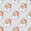 Vector Seamless Pattern with Cute Funny Smiling Santa Claus Head. Design Template for Holiday Merry Christmas, Happy New Royalty Free Stock Photo