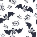 Vector seamless pattern with cute Halloween symbols isolated on white. Texture with funny cartoon characters for design of All Royalty Free Stock Photo