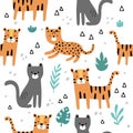 vector seamless pattern of cute jungle cats