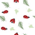 Vector seamless pattern with cute ladybugs