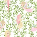 Vector seamless pattern with cute little fairy tale girls, mythical creatures Royalty Free Stock Photo