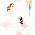 Vector seamless pattern with cute little fairy tale girls, mythical creatures Royalty Free Stock Photo